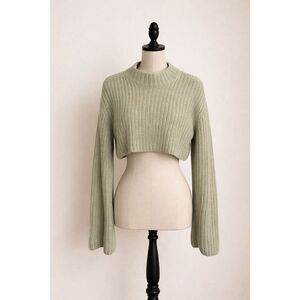 SHEIN Mint Green Cropped Sweater | Mock Neck | Flared Sleeves | Size Medium